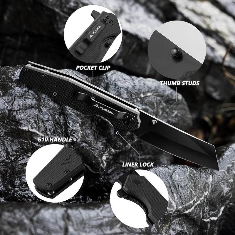 FLISSA Folding Knife, 4-3/4" Reverse Tanto Folding Pocket Knife, Black Stonewash Blade, G10 Handle, for Hunting, Survival, Camping and Outdoor Activities, Great Gifts for Dad, Husband, Friend - Image 4